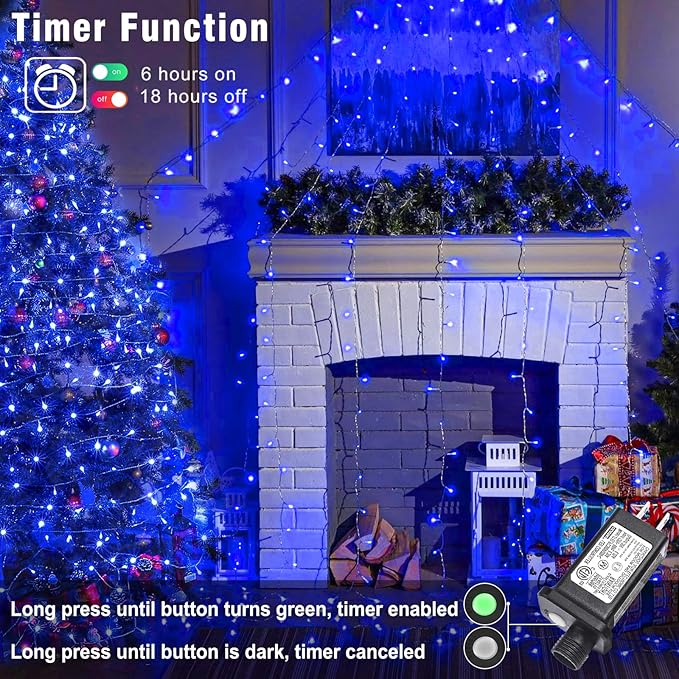 66FT 200 LED String Lights Outdoor Indoor, Plug in Christmas String Lights Waterproof with 8 Modes, Connectable Clear Wire Fairy Light for Home Wedding Garden Xmas Party Decor, Blue