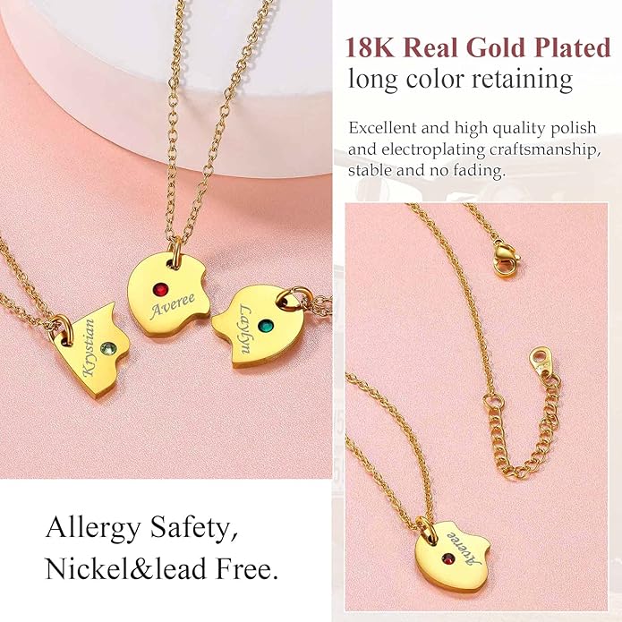 FindChic Personalized Matching BFF Necklace for 2/3/4/5/6 Puzzle Name Heart Pendant Stainless Steel Couple Necklace Set Customized Necklaces for Teen Girls