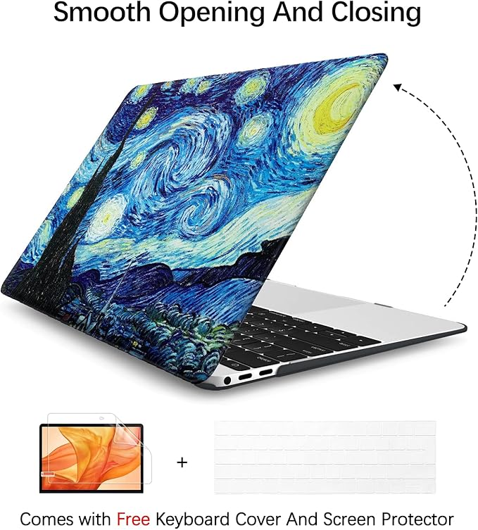 Compatible with MacBook Pro 13 inch Art Case Skin, 2022, 2021, 2020-2016 Release A1706/A1989/A2159 Cover Hard Shell with Keyboard Cover & Screen Protector (The Starry Night by Vincent Van Gogh)