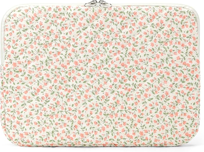Puffy Laptop Sleeve 13-15.6 Inch Cute Quilted Laptop Protective Case Padded Floral Computer Sleeve for MacBook (B-Pink, 13 Inch)