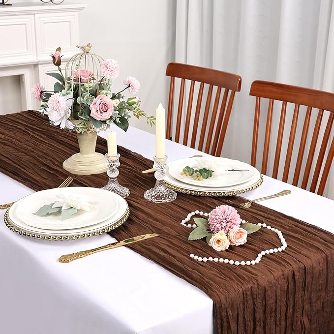12 Pack Brown Cheesecloth Table Runner 10FT Boho Cheese Cloths Gauze Fabric Table Runners 120 Inch Rustic Sheer for Fall Thanksgiving Wedding Birthday Party Baby Shower Home Decorations