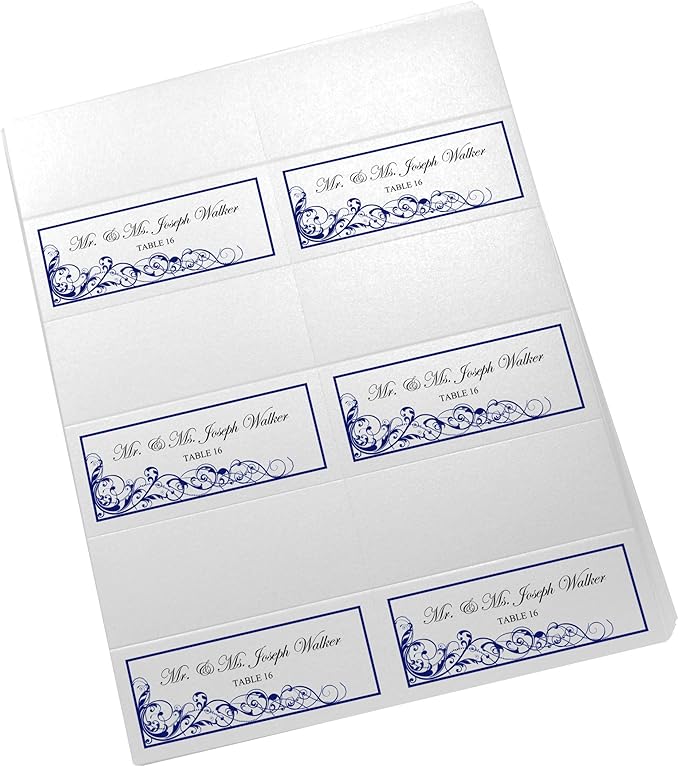 Scribble Vintage Swirl Printable Place Cards, Navy (Choose Color), Set of 150 (25 Sheets), Laser & Inkjet Printers - Wedding, Party, Dinner, and Special Events - Made in the USA