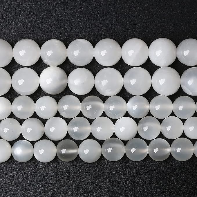 8MM 45PCS Natural White Moonstone Gemstone AAA Grade Crystal Spacer Loose Beads for Jewelry Making DIY Bracelet 15 Inches 1 Strand