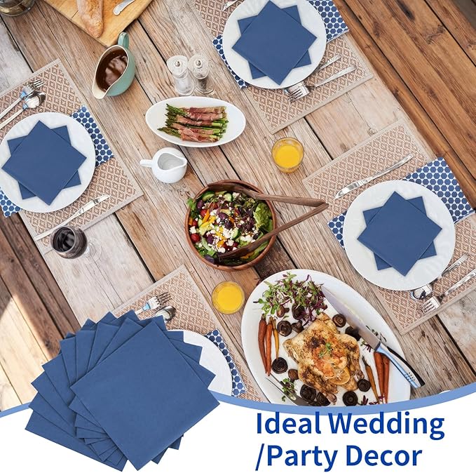 100 Pack Cocktail Napkins Disposable, 2-Ply 5" x 5" Party Napkins, Square Beverage Dinner Napkin for Wedding Birthday Party Anniversary Reception Bar Event (Navy Blue)