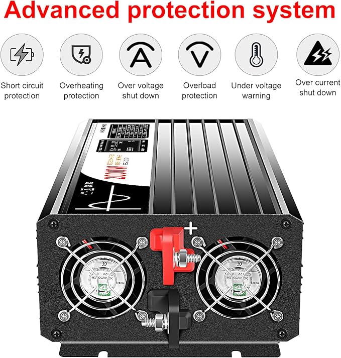 Xijia 2000W Pure sine Wave Power Inverter (Peak Power 4000W) dc 12v to 110v/120V ac 60HZ LCD-Display Bluetooth Remote Control,2 AC Outlets for RV, Camping, Boat,Outdoor
