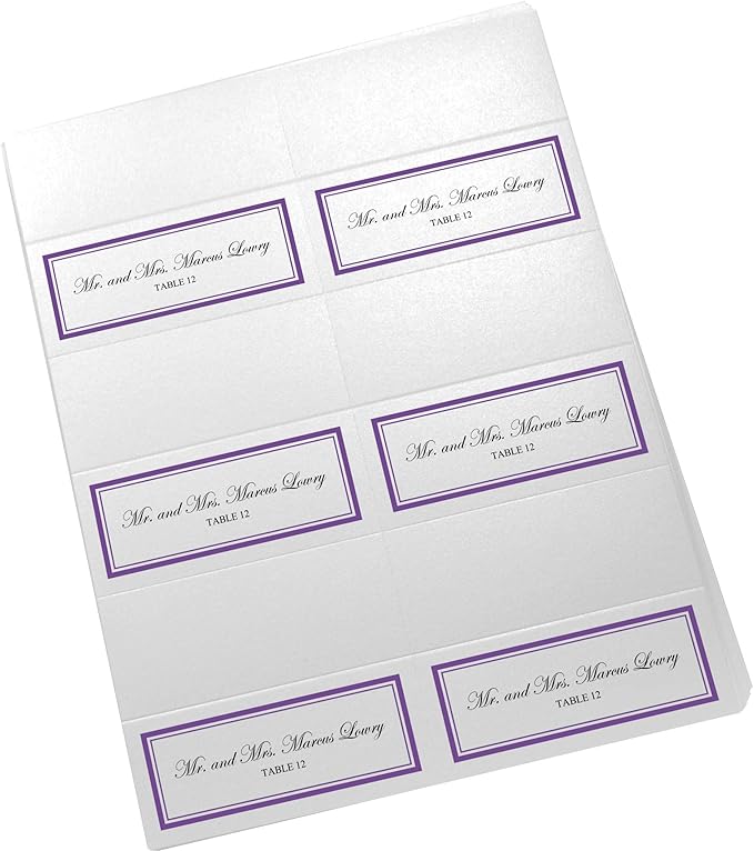 Double Line Border Printable Place Cards, Purple (Choose Color), Set of 60 (10 Sheets), Laser & Inkjet Printers - Wedding, Party, Dinner, and Special Events - Made in the USA