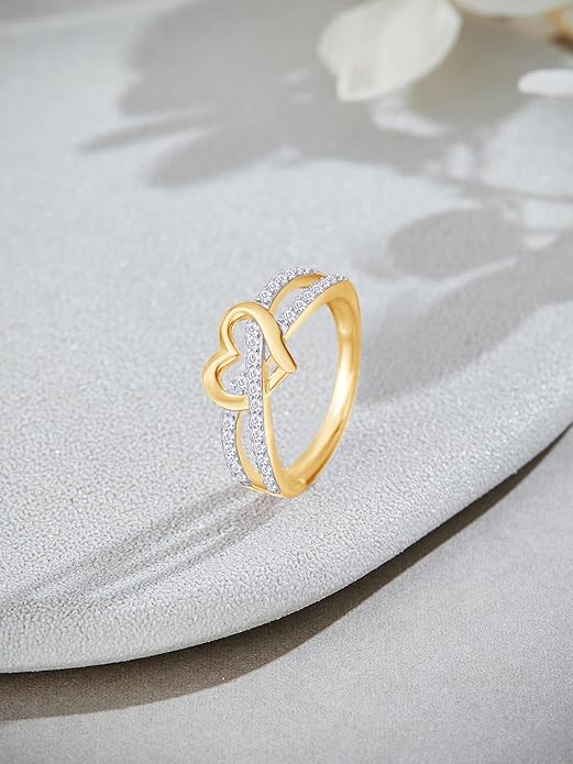 Infinity Heart Promise Ring Natural Diamond, Cubic Zirconia, Moissanite or Lab Grown Diamond Split Shank Engagement Ring for Women 10K Solid Gold Or 14K Gold Over Sterling Silver Jewelry Gift for Her