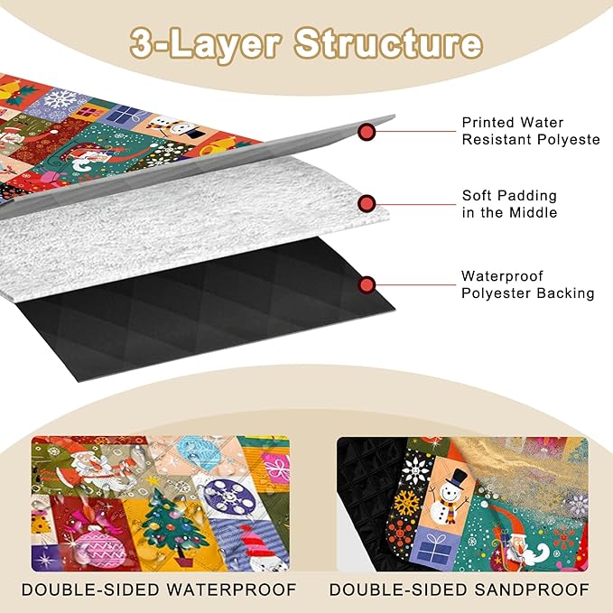 Poedist Extra Large Picnic Blanket Waterproof,80"x 80"Foldable Machine Washable Beach Blanket,Outdoor Blanket for 6-8 Adults,Suitable for Crawling,Park Beach,Camping,Hiking,Family, Christmas