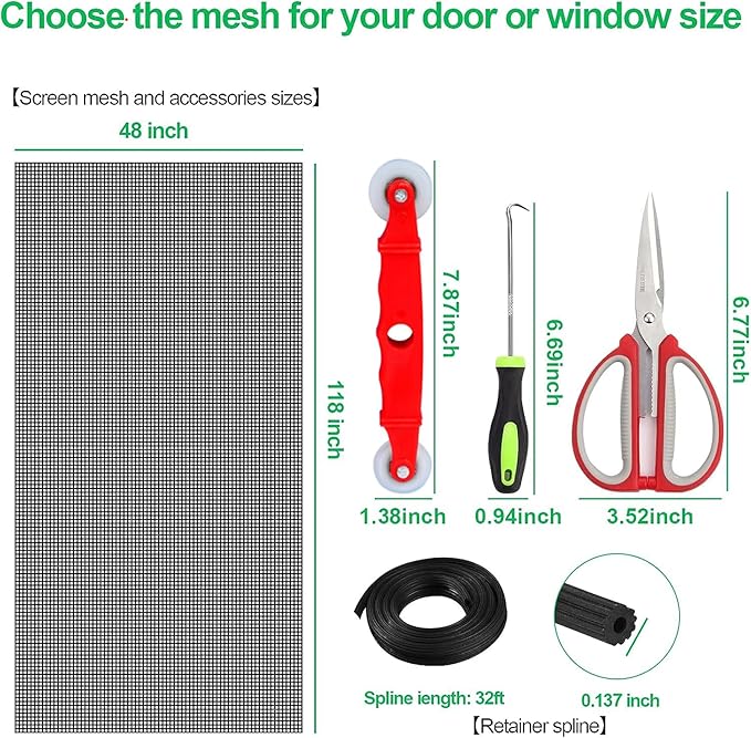QWR Pet Proof Window Screen Replacement Kit, 48"x118" Durable High Hardness Screen Mesh Replacement Window Screens Repair Kit for Sliding Screen Door,Patio and Windows.(Folded Package)