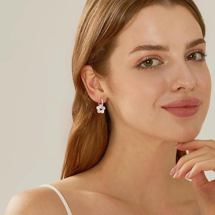 Gold Pearl Dangle Earrings for Women, 14K Gold Plated Small Pearl Drop Huggie Hoop Earrings, Hypoallergenic Dainty Gold Earrings Wedding Jewelry Gifts for Women Trendy