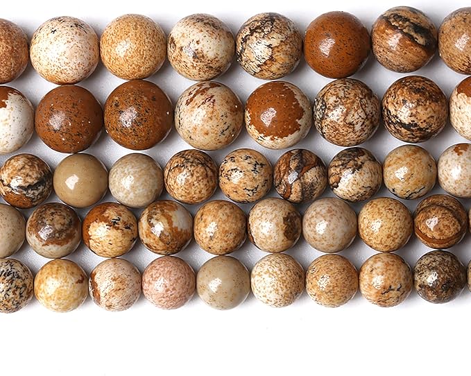 Natural Picture Jaspers Stone Beads Round Smooth Gemstones Loose Spacer Beads for Jewelry Making DIY Necklaces Bracelets 6mm 61pcs 15"
