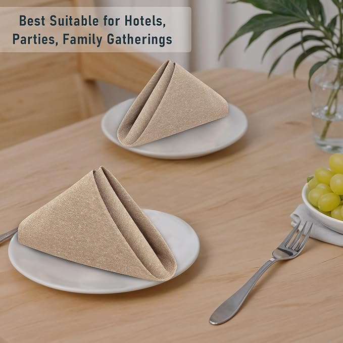 Ruvanti Cloth Napkins Set of 6, 18x18 Reusable Napkins Cloth Washable, Soft & Durable Table Napkin, Poly Cotton Fabric Dinner Napkins for Parties, Christmas, Thanksgiving, Weddings - Sand