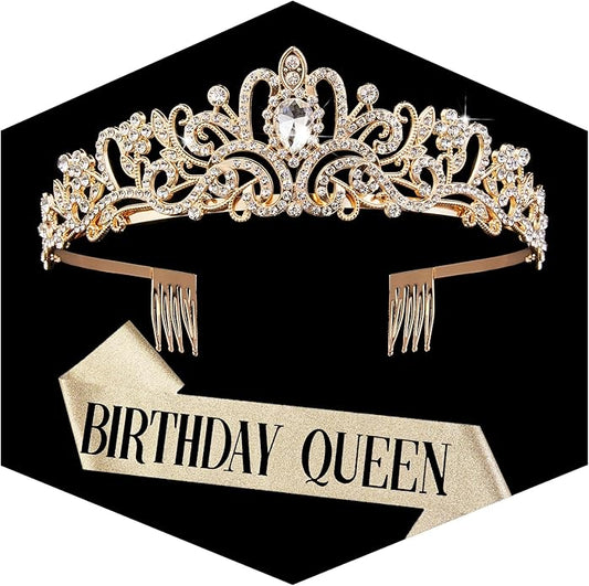 Gold Crown for Women Crystal Princess Tiaras Rhinestone Queen Headband Wedding Bridal Hair Accessories Birthday Prom Pageant Party Coming of Age Ceremony Photo Props