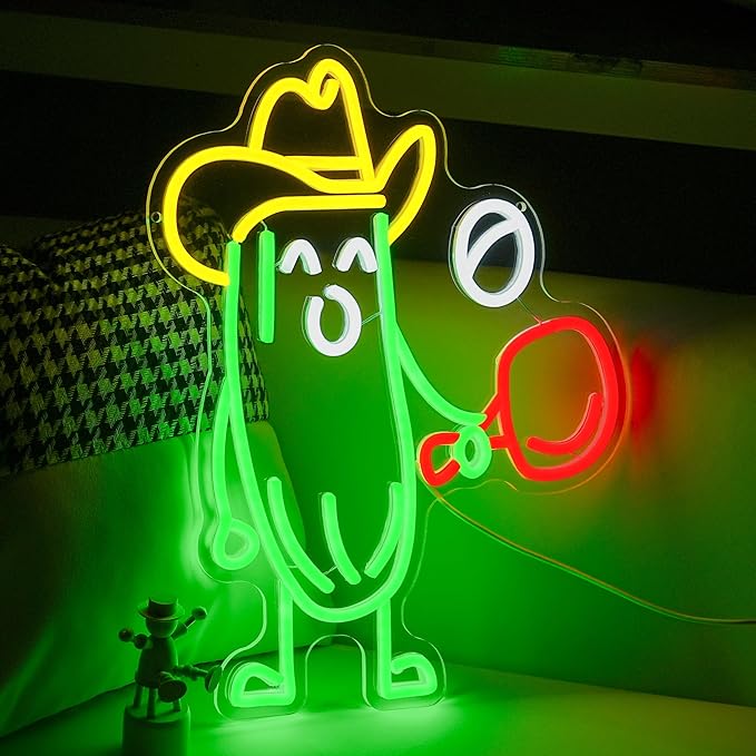 Funny Cucumber Neon Sign for Wall Decor Ping Pong Neon Light Striking Cowboy Hat Light Up Sign Interesting Sport Led Light Sign for Classroom Gym Bedroom Table-tennis room (16.5 * 12.6 In)