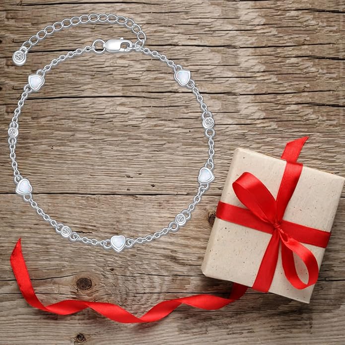 Anklet Bracelet for Women 925 Sterling Silver Natural Stone Chain Ankle Bracelet Beach Summer Fine Jewelry Valentines Day Birthday Gifts for Her Mom Wife