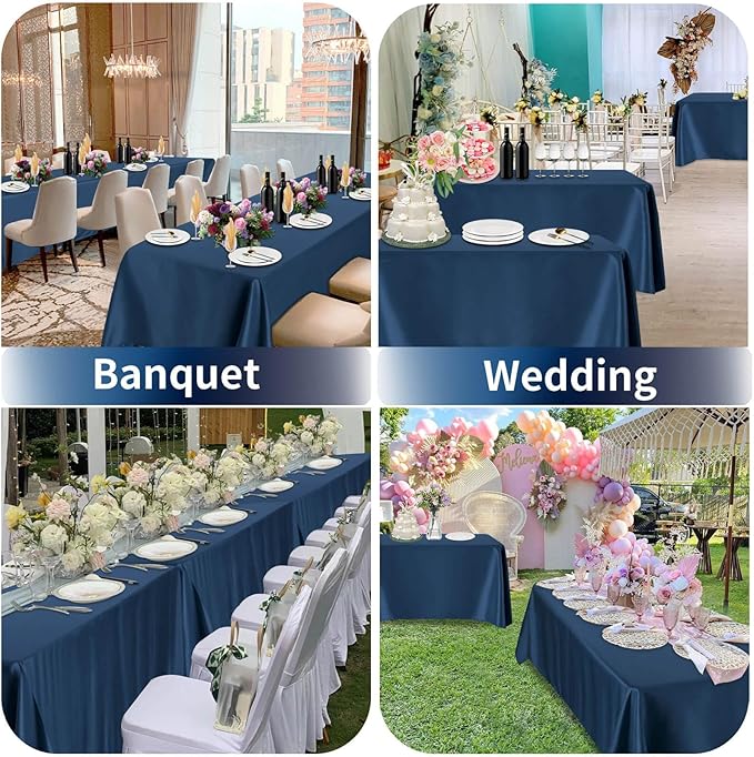 PureFit 6 Pack Rectangle Navy Blue Table Cloths 60 x 102 Inch for 6Ft Tables, Stain and Wrinkle Resistant Table Linens for Home Use, Wedding, Party, Banquet and Camping