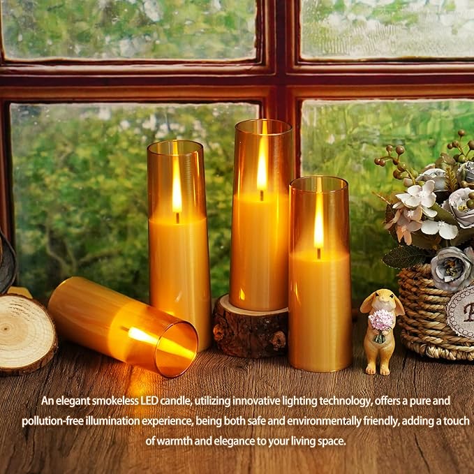 Flameless LED Candles, Upgraded Realistic 9 Pcs Flickering Flame Pillar Candles, Battery Operated Candles with Remote Timer, for Romantic Ambiance and Home Decoration (Gold)