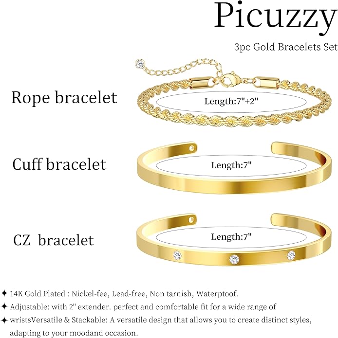 Gold Bangle Bracelets for Women, Non Tarnish Dainty 14K Gold Plated Cuff Bracelets Stackable for Women,Waterproof Bracelet Stack Gold Jewelry Gifts Trendy Adjustable Accessories