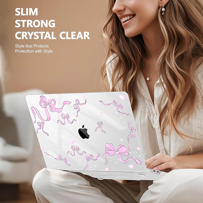 May Chen for MacBook Pro 13 inch Case 2022 2021 2020 Release A2338 M2 M1 A2289 A2251, Plastic Crystal Hard Shell Case Cover for MacBook Pro 13 inch Touch Bar Fits Touch ID, Pearl Bow
