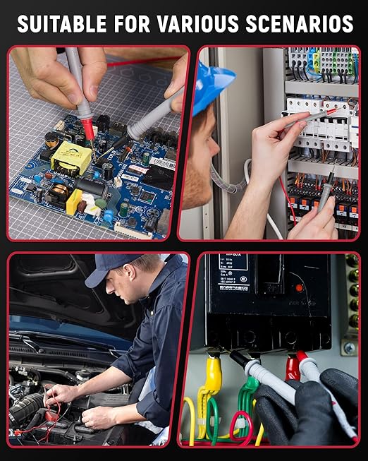 KAIWEETS Silicone Multimeter Test Leads with Gold-Plated Probes, 48 inch Long, CAT III 1000V CAT IV 600V 20A, Compatible with Volt Clamp Meter Electrical Testing Tools
