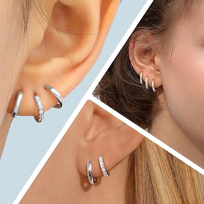 Small Gold Huggie Hoop Earrings Set for Women Men Hypoallergenic 14K Plated Stack Cartilage Earrings, Multiple Piercing Lightweight Mini Thin Cute Dainty Trendy Jewelry Set Christmas Gifts for Women