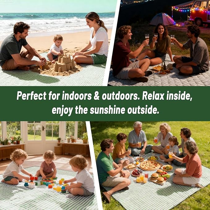 Extra Large Waterproof Picnic Blanket 80"x80" – Sandproof Outdoor Mat for Beach, Park, Grass, Lawn, Camping, Wedding Registry Must Have, Foldable & Portable Rug for Family Picnics