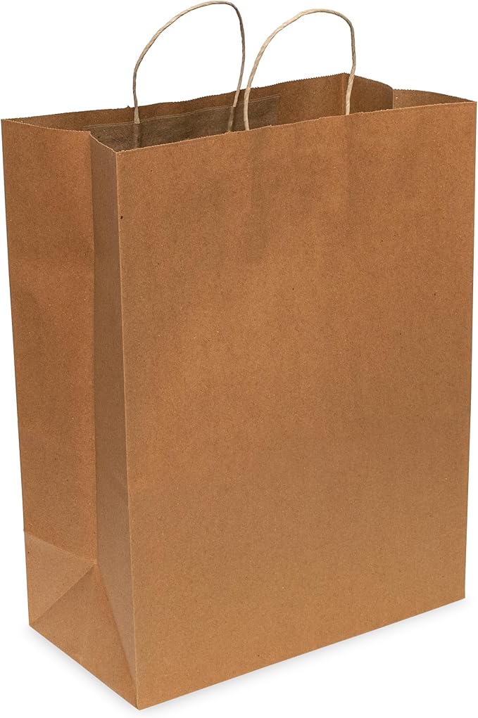 Prime Line Packaging Brown Paper Bags, Kraft Paper Bags with Handles for Shopping, Merchandise, Retail, Small Business, Bulk, 13x7x17, 50 Pack