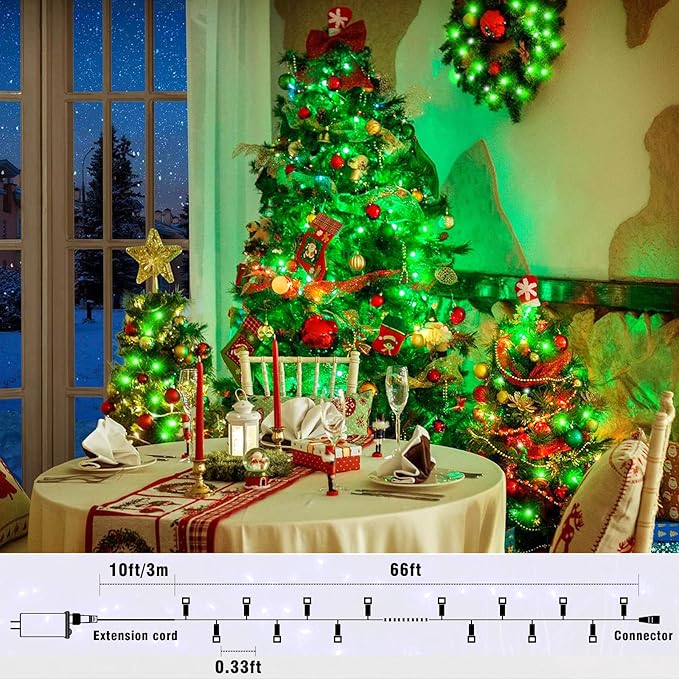 66FT 200 LED Christmas Lights Outdoor, Plug in Christmas String Lights Indoor, Waterproof & 8 Modes & Timer Function, Connectable Fairy Twinkle Light for Home Room Yard Christmas Decor, Green