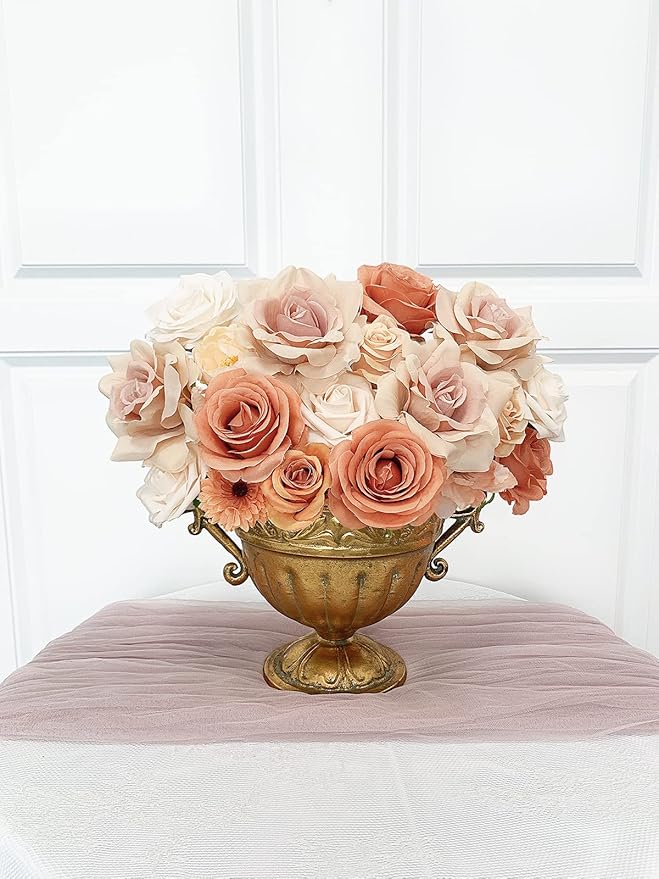 Roses Artificial Flowers Bouquet Combo Box Set for DIY Wedding Centerpieces for Table Bridal Baby Shower Party Decorations Fake Silk Floral Arrangements for Home Decor Indoor Peach Pink