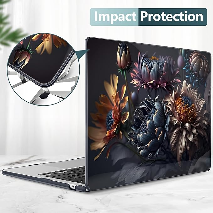TWOLSKOO Compatible with M4 MacBook Air 15 inch Case 2025-2023 Released Model M4 A3241 M3 A3114 M2 A2941, Plastic Hard Shell & Screen Protector & Keyboard Cover & Trackpad Film, Blossom Floral