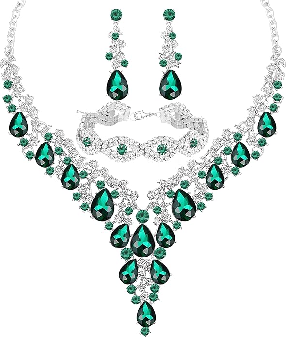 Wedding Bridal Bridesmaid Austrian Crystal Rhinestone Jewelry Sets Statement Choker Necklace Earrings Bracelets Sets for Wedding Party Prom