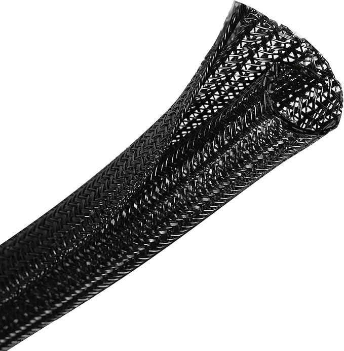 CrocSee 25ft - 1 inch Braided Cable Management Sleeve Cord Protector - Self-Wrapping Split Wire Loom for TV/Computer/Home Theater/Engine Bay - Black