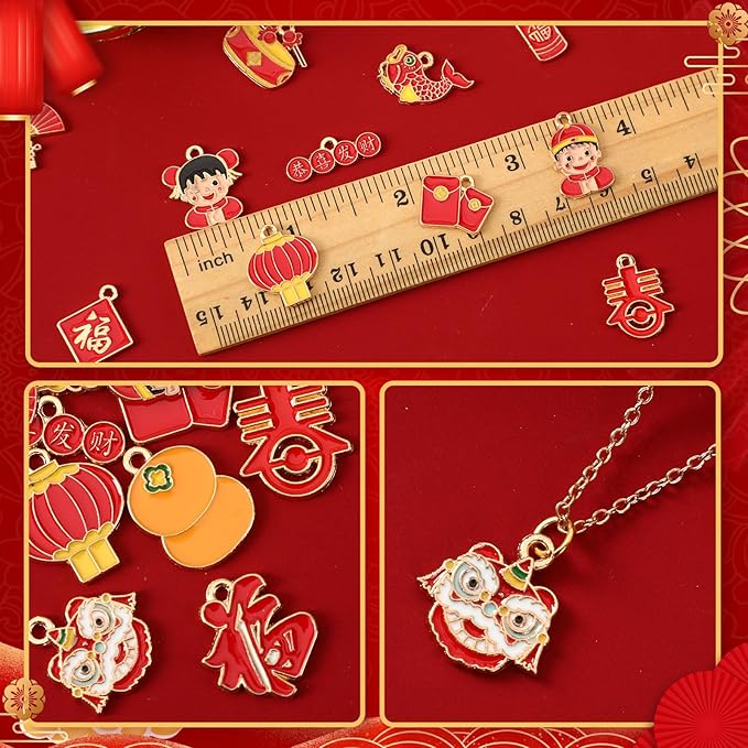 MARFOREVER Chinese New Year Charms, 40 Pcs/20 Pairs Gold Enamel Charms for Jewelry Making, Alloy Chinese Lucky Charm Pendants for Jewelry Bracelet Necklace Making