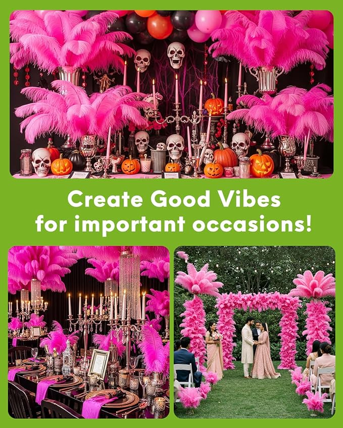 NEWONG 30pcs Hot Pink Ostrich Feathers Natural Bulk 8-10inch(20-25cm) Vase Craft Wedding Home Party Centerpieces Christmas Day Table top Decoration