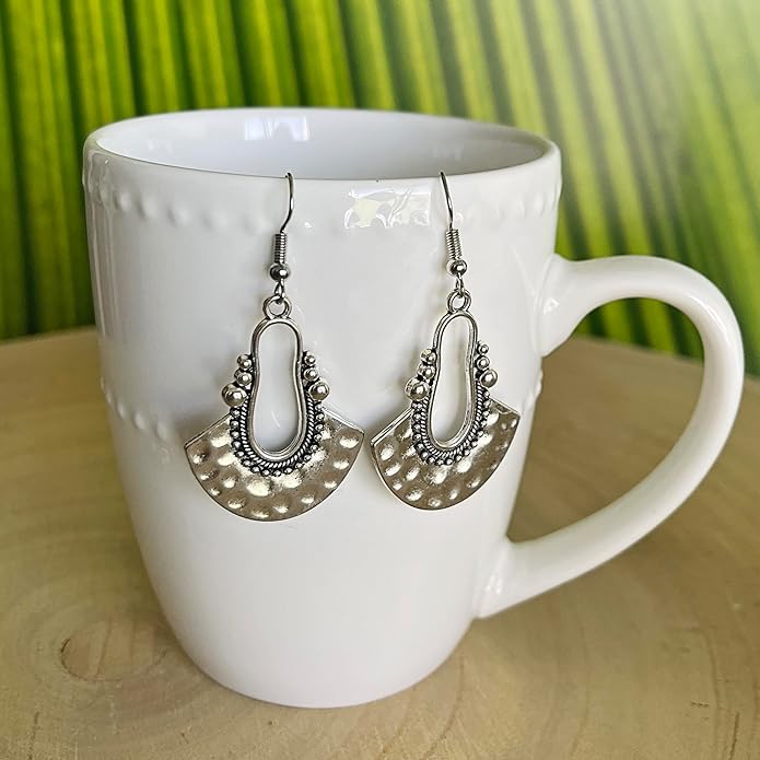 SPUNKYsoul Boho Dangle Earrings for Women – Lightweight Tribal Fan Paddle Design with Hieroglyphic Accents – Unique Handmade Gift Idea for Her