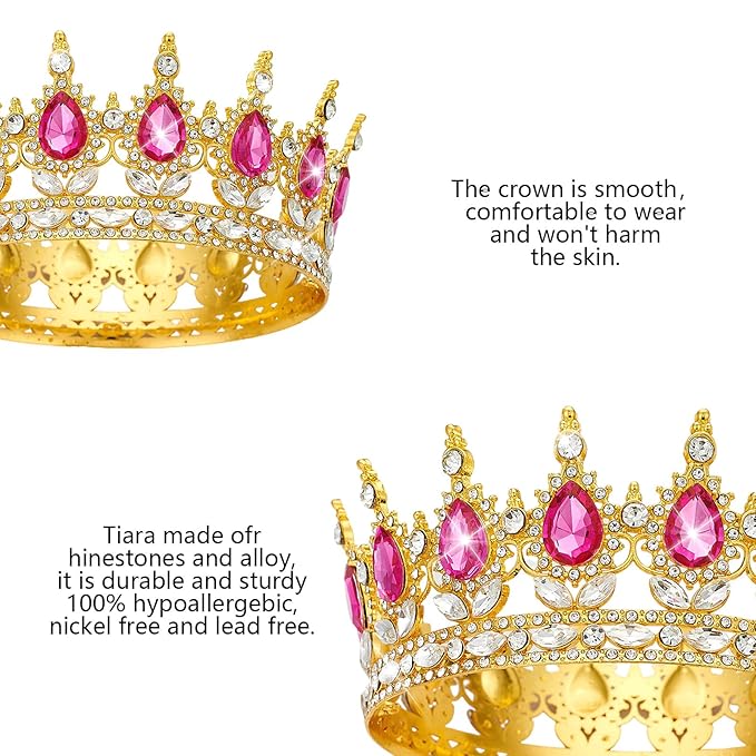Queen Golden Rose Rhinestone Tiaras for Women - Costume Party Hair Accessories Princess Birthday Tiara Crystal Bridal Crown