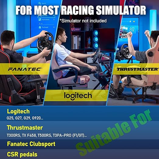 GTPLAYER Sim Racing Wheel Stand Simulator Cockpit Wheel Stand Racing Steering Shifter Mount fit for Logitech G25 G27 G29 G920 G923 Thrustmaster T330TS Gaming Stand Wheel Pedals NOT Included, Black