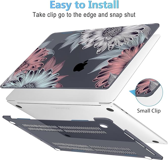 Mektron for MacBook Air 13 Case A1466/A1369 (2010-2017 Release), Snap-on Plastic Hard Shell Cover for MacBook Air 13.3 inch with Keyboard Cover,Blooming Chrysanthemums