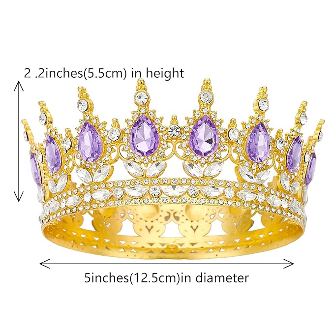 Queen Rhinestone Wedding Crown and Tiara for Women - Costume Party Hair Accessories, Princess Birthday Crystal Bridal Crown (Golden Purple)