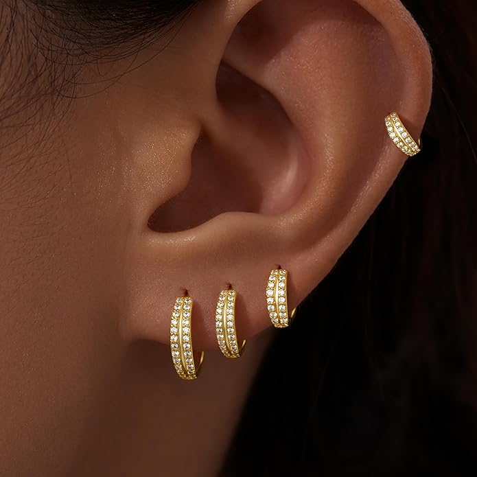 Small Gold Huggie Hoop Earrings Set for Women Men Hypoallergenic 14K Plated Stack Cartilage Earrings, Multiple Piercing Lightweight Mini Thin Cute Dainty Trendy Jewelry Set Christmas Gifts for Women
