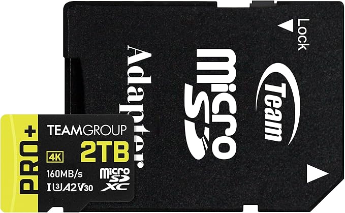 TEAMGROUP A2 Pro Plus Card 2TB Micro SDXC UHS-I U3 A2 V30, R/W up to 160/110 MB/s for Nintendo-Switch, Steam Deck, Gaming Devices, Tablets, Smartphones, 4K Shooting, with Adapter TPPMSDX2TIA2V3003