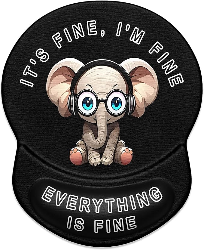 ITNRSIIET Ergonomic Mouse Pad with Gel Wrist Support Small Wrist Rest Smooth Surface Non-Slip PU Base Comfortable Office Supplies Pain Relief, 8.7 x 7.2 inches, Pretty Fine Elephant