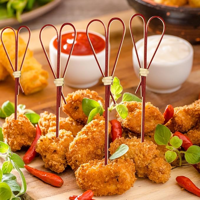 1000 Pieces Bamboo Cocktail Picks,4.7 Inch Heart Shaped Wooden Toothpicks for Appetizers, Skewers for Charcuterie Boards, Fancy Food Picks for Parties, Drinks, Wedding Essentials (Red)