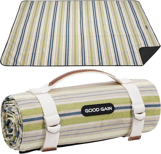G GOOD GAIN Waterproof Picnic Blanket Portable with Carry Strap for Beach Mat or Family Outdoor Camping Party（Chartreuse）