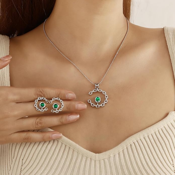Elegant C-Shaped Crystal Necklaces/Stud Earrings Set with Birthstone Jewelry Set Silver Plated Fashion Jewelry for Women CS0003
