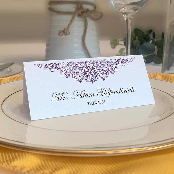 Paisley Printable Place Cards, Purple (Choose Color), Set of 150 (25 Sheets), Laser & Inkjet Printers - Wedding, Party, Dinner, and Special Events - Made in the USA