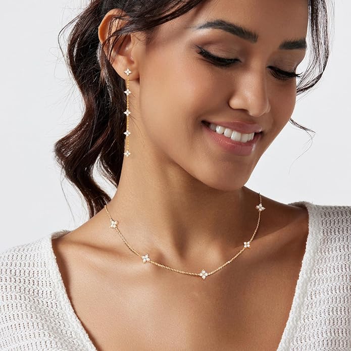 Tennis Necklace Bracelet for Women, Dainty Sterling Sliver Choker Necklace Crystal Link Bracelet Stud Earrings for Women Wedding Jewelry for Bride Jewelry Set Accessories