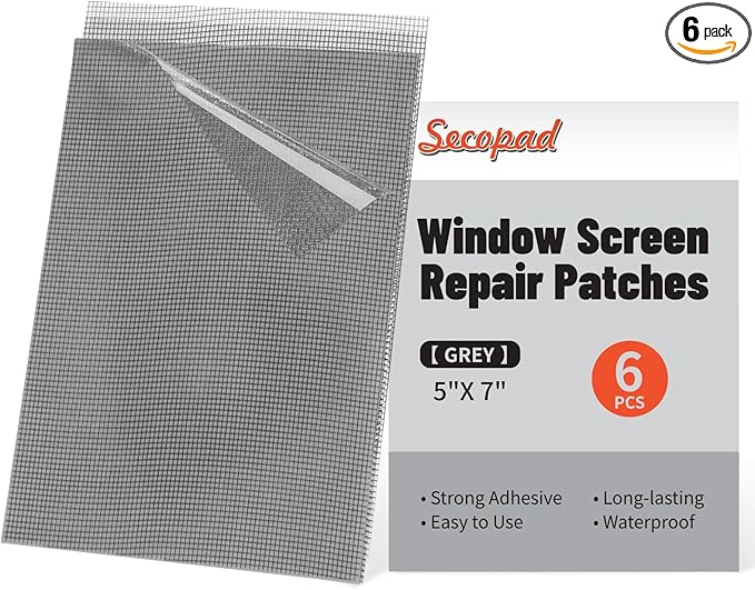 5" x 7" Grey/Black Screen Repair Kit, 6 PCS Window Screen Patch Repair Tape for Mesh Window Door, Strong Adhesive Fiberglass Mesh Patch Tape