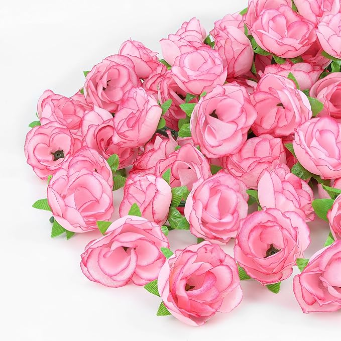 100pcs 1.3 Inch Pink Roses Artificial Flowers Silk Mini Pink Roses Head Bulk Fake Pink Rose for Wedding Party DIY Centerpieces Decor