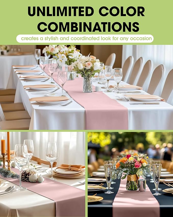 Pureegg Dusty Pink Plastic Table Runners - 12 Pack, 14'' x 108'', Water Resistant & Disposable Centerpiece Decorations for Table Cloth, Wedding, Birthday, Holiday, Baby Shower, Party, Home Decor